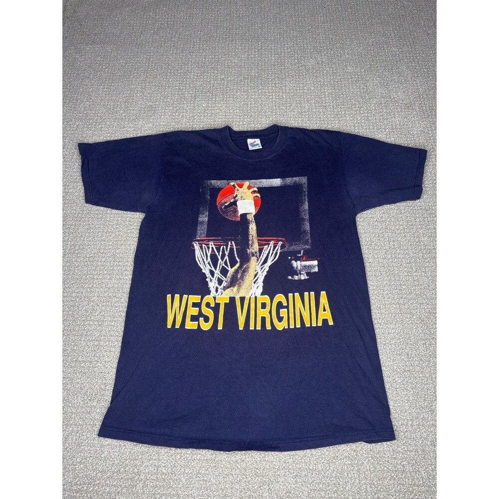 1990 Vintage West Virginia Mountaineers Basketball Graphic T-Shirt Jerzees Sz L